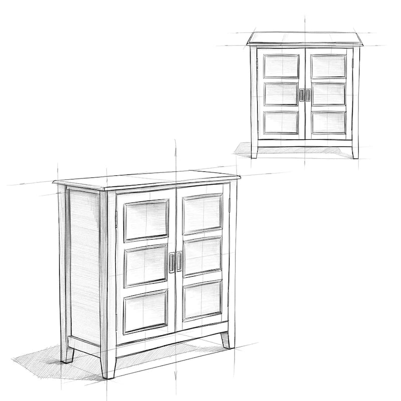 Solid Wood Low Storage Cabinet with Adjustable Shelves and Panel Doors