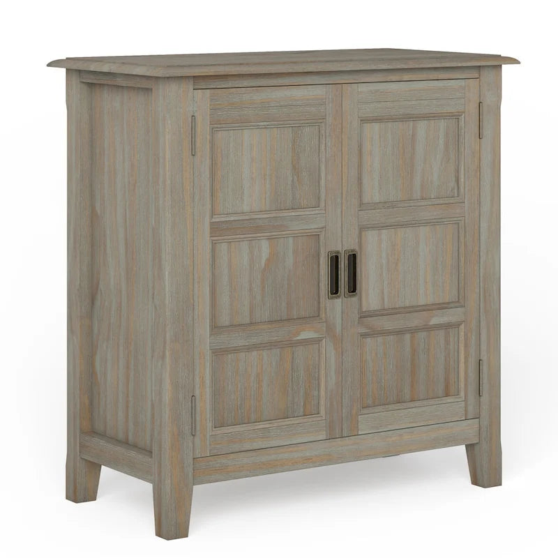 Solid Wood Low Storage Cabinet with Adjustable Shelves and Panel Doors