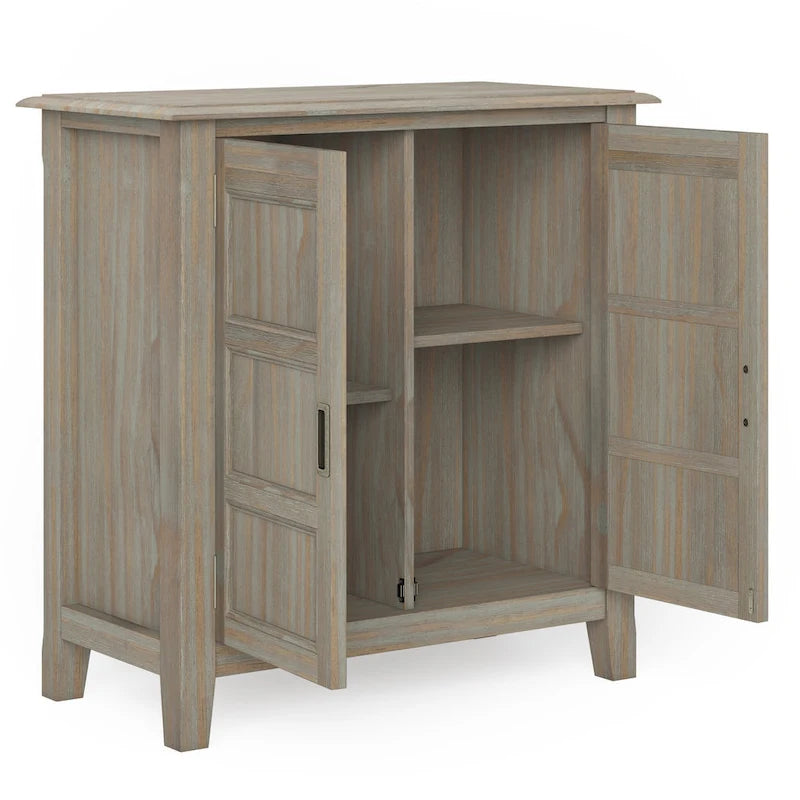 Solid Wood Low Storage Cabinet with Adjustable Shelves and Panel Doors