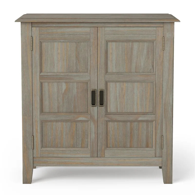 Solid Wood Low Storage Cabinet with Adjustable Shelves and Panel Doors
