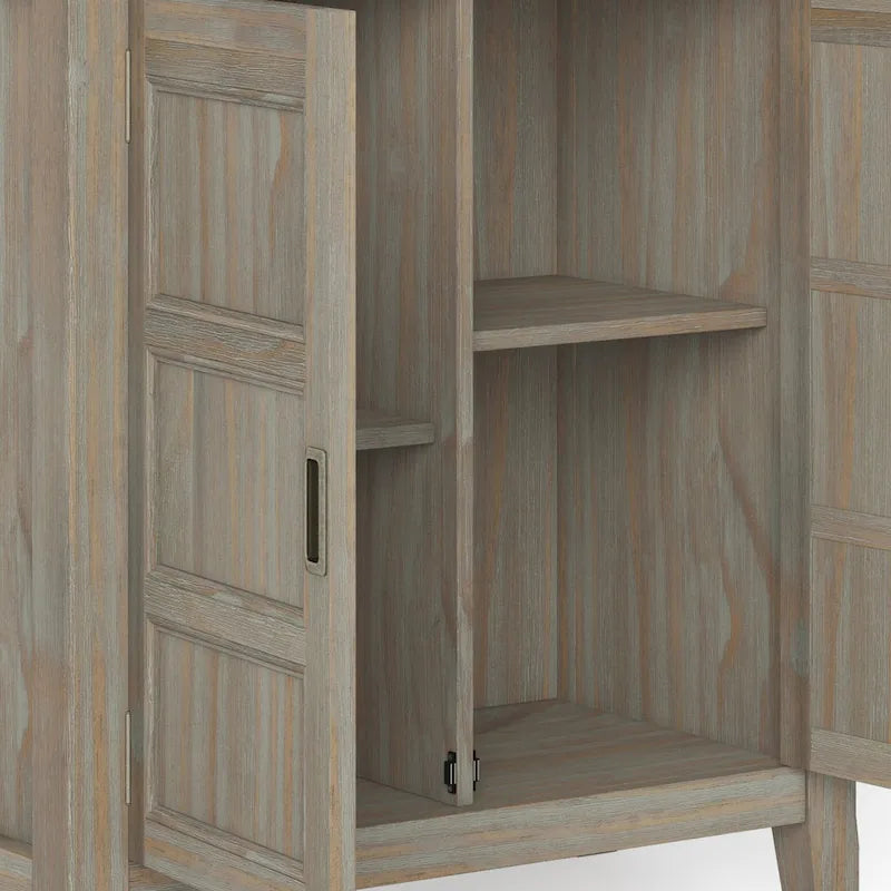 Solid Wood Low Storage Cabinet with Adjustable Shelves and Panel Doors