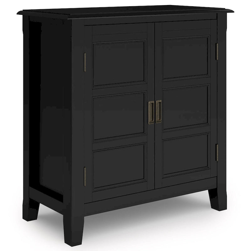 Solid Wood Low Storage Cabinet with Adjustable Shelves and Panel Doors