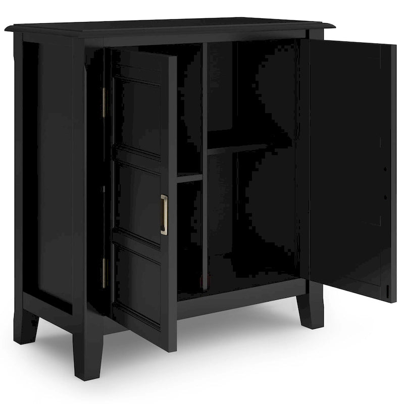 Solid Wood Low Storage Cabinet with Adjustable Shelves and Panel Doors