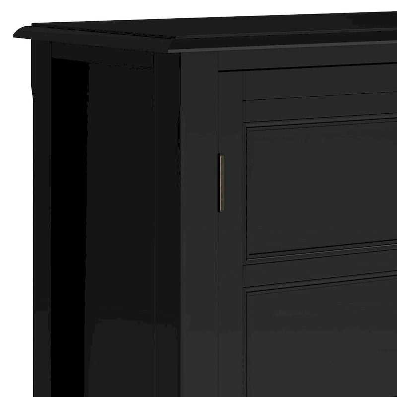 Solid Wood Low Storage Cabinet with Adjustable Shelves and Panel Doors
