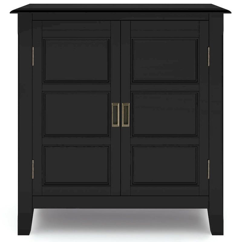 Solid Wood Low Storage Cabinet with Adjustable Shelves and Panel Doors