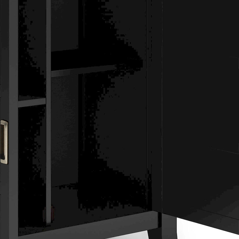 Solid Wood Low Storage Cabinet with Adjustable Shelves and Panel Doors