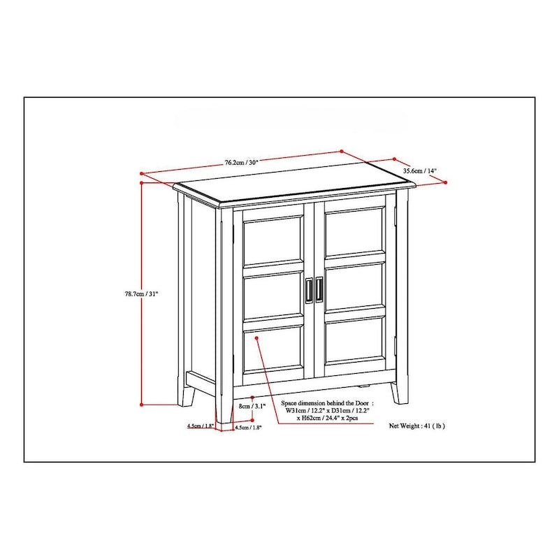 Solid Wood Low Storage Cabinet with Adjustable Shelves and Panel Doors