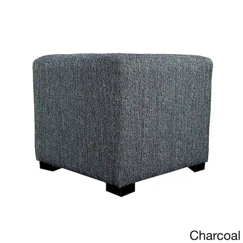 4-Button Tufted Square Ottoman Upholstered Cotton Fabric with Espresso Wood Legs