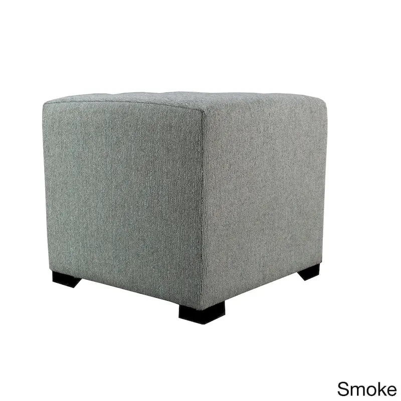 4-Button Tufted Square Ottoman Upholstered Cotton Fabric with Espresso Wood Legs