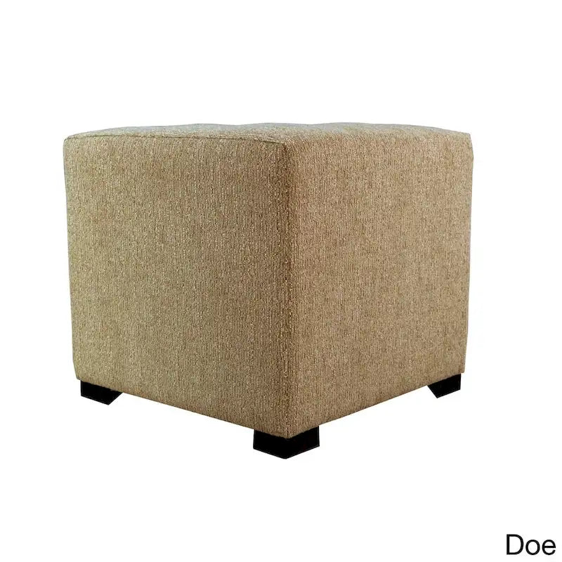 4-Button Tufted Square Ottoman Upholstered Cotton Fabric with Espresso Wood Legs