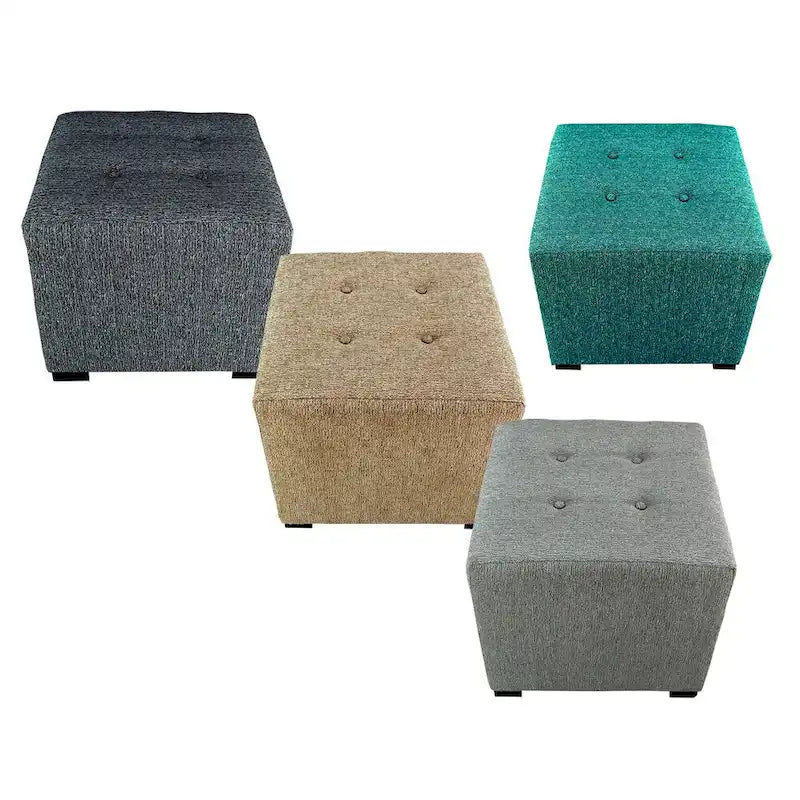 4-Button Tufted Square Ottoman Upholstered Cotton Fabric with Espresso Wood Legs