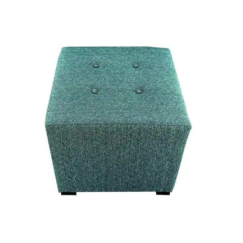 4-Button Tufted Square Ottoman Upholstered Cotton Fabric with Espresso Wood Legs