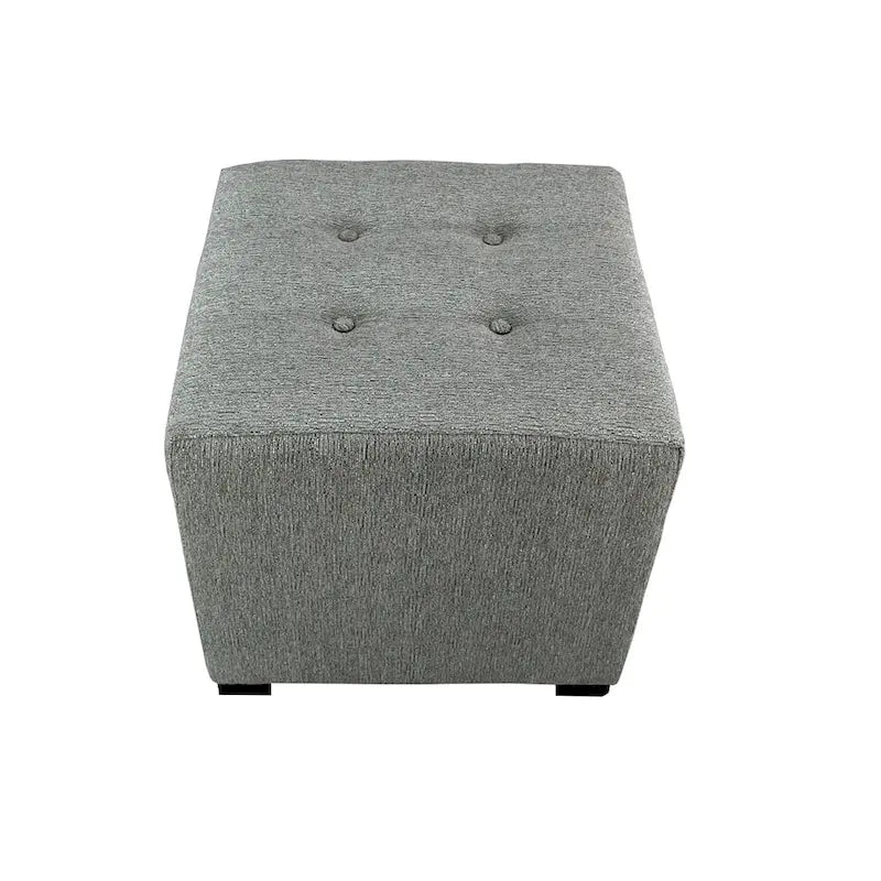 4-Button Tufted Square Ottoman Upholstered Cotton Fabric with Espresso Wood Legs