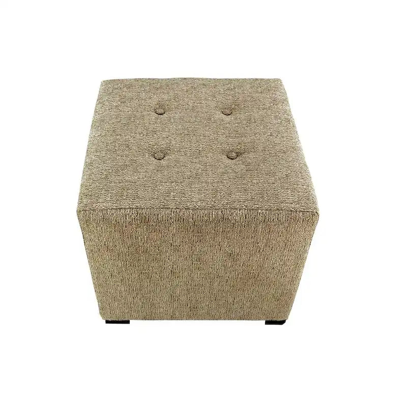 4-Button Tufted Square Ottoman Upholstered Cotton Fabric with Espresso Wood Legs