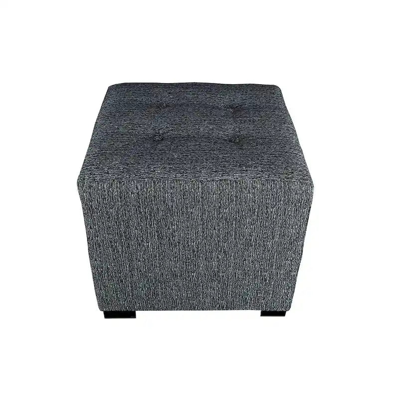 4-Button Tufted Square Ottoman Upholstered Cotton Fabric with Espresso Wood Legs
