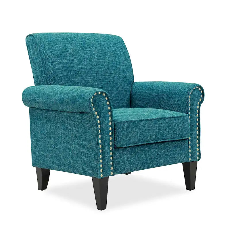 Fauteuil d'appoint traditionnel à accoudoirs roulés, avec garniture cloutée