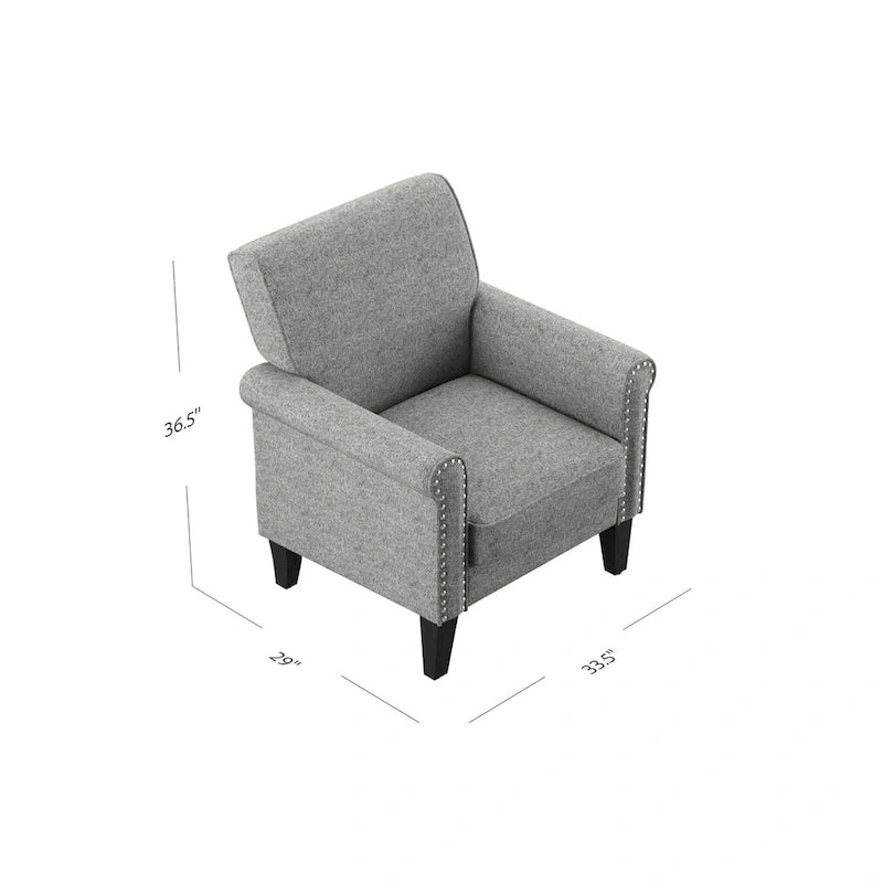 Traditional Rolled Arm Accent Chair with Nailhead Trim Upholstered