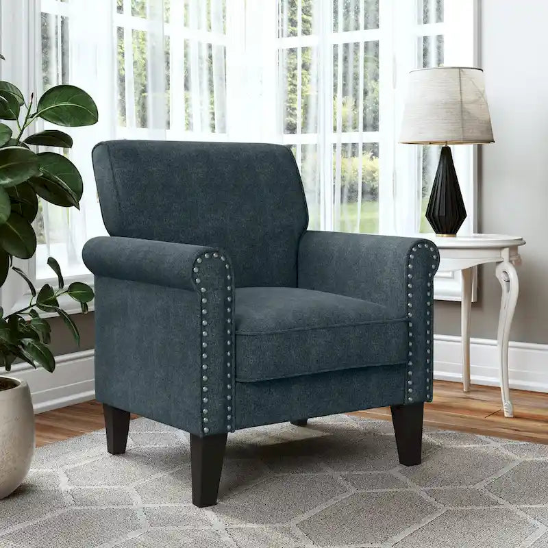 Traditional Rolled Arm Accent Chair with Nailhead Trim Upholstered