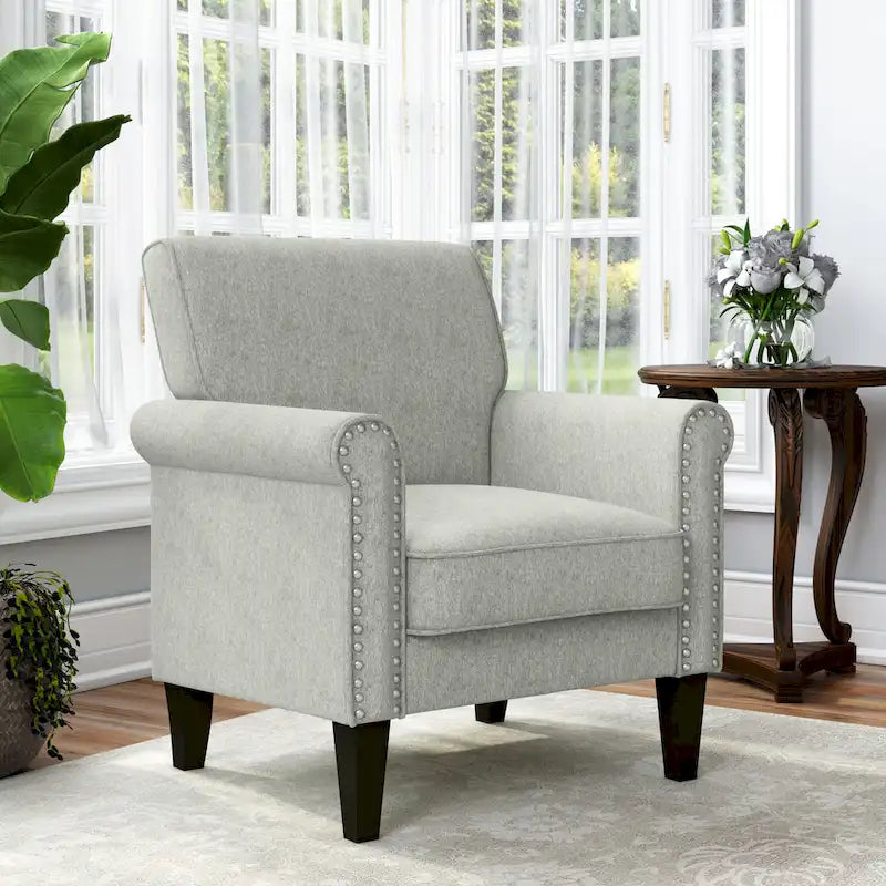 Traditional Rolled Arm Accent Chair with Nailhead Trim Upholstered