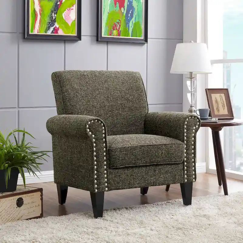 Traditional Rolled Arm Accent Chair with Nailhead Trim Upholstered