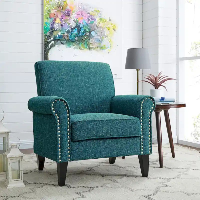 Traditional Rolled Arm Accent Chair with Nailhead Trim Upholstered