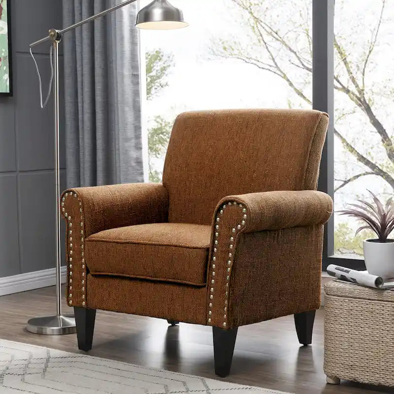 Traditional Rolled Arm Accent Chair with Nailhead Trim Upholstered