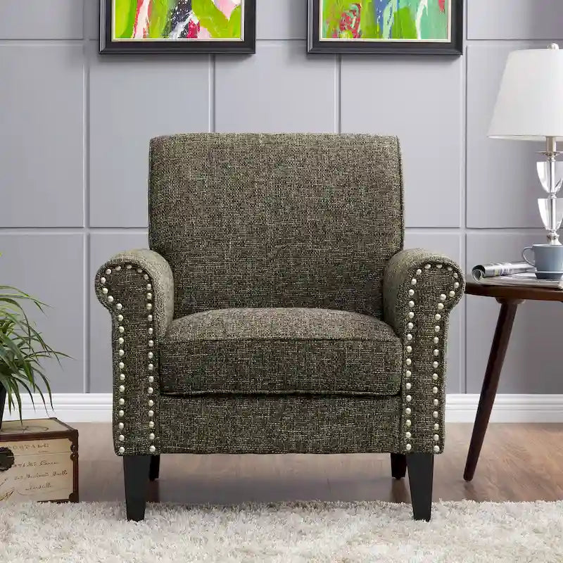 Traditional Rolled Arm Accent Chair with Nailhead Trim Upholstered