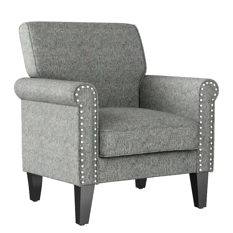 Traditional Rolled Arm Accent Chair with Nailhead Trim Upholstered