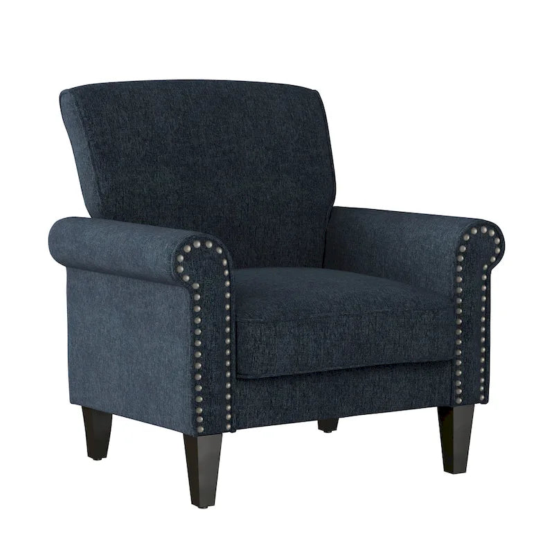 Traditional Rolled Arm Accent Chair with Nailhead Trim Upholstered