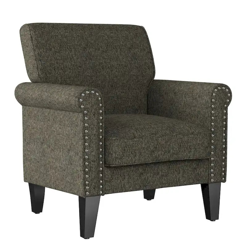 Traditional Rolled Arm Accent Chair with Nailhead Trim Upholstered