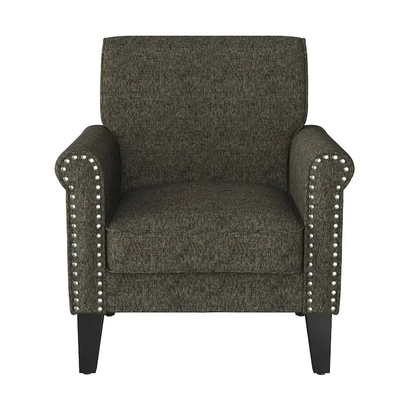 Traditional Rolled Arm Accent Chair with Nailhead Trim Upholstered