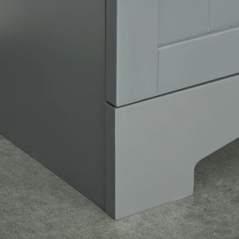 Tall Kitchen Buffet Hutch Cabinet with Glass Framed Doors and Open Microwave Space, White