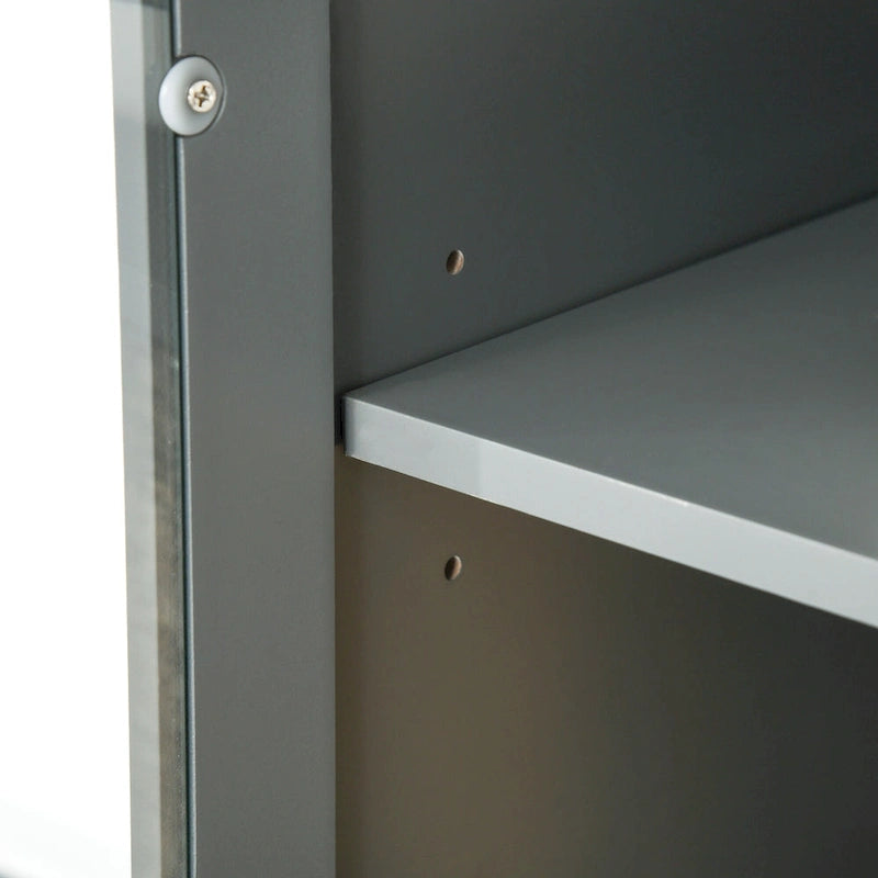 Tall Kitchen Buffet Hutch Cabinet with Glass Framed Doors and Open Microwave Space, White