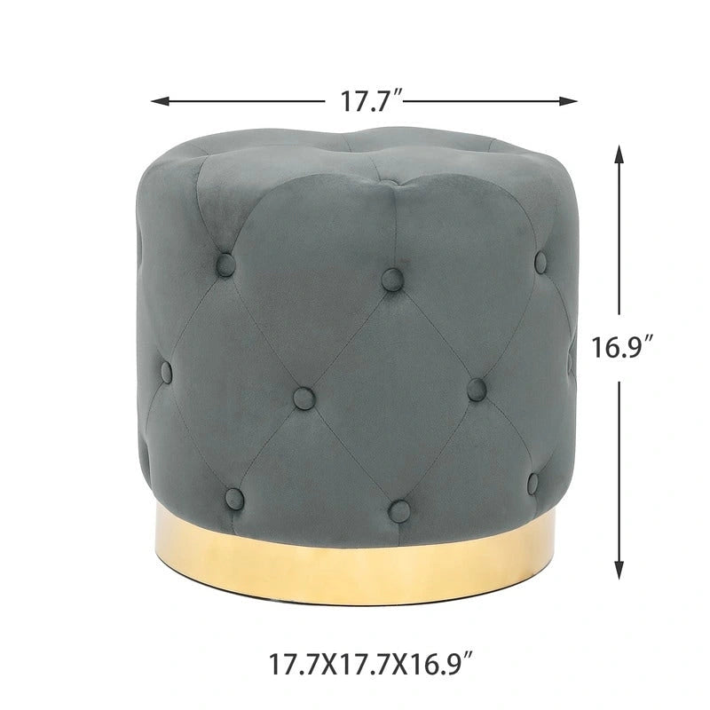 Round Tufted Velvet Ottoman Footrest Stool with Gold Metal Base, Multi-Color