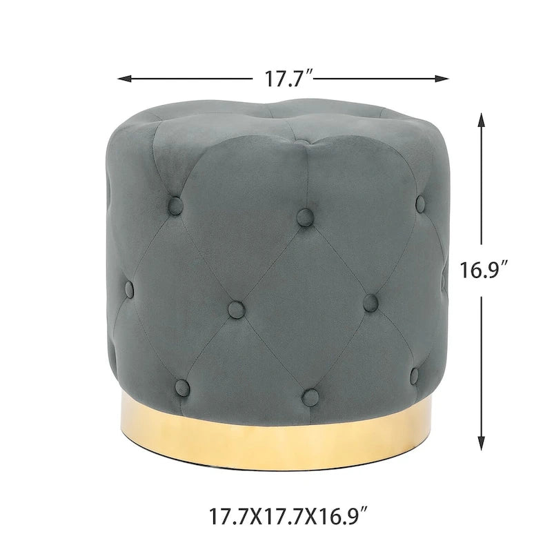 Round Tufted Velvet Ottoman Footrest Stool with Gold Metal Base, Multi-Color