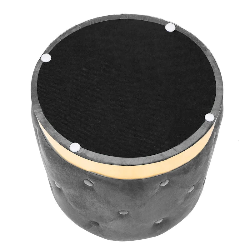 Round Tufted Velvet Ottoman Footrest Stool with Gold Metal Base, Multi-Color