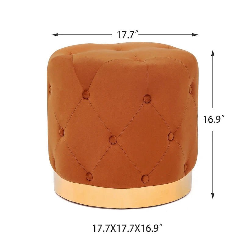 Round Tufted Velvet Ottoman Footrest Stool with Gold Metal Base, Multi-Color