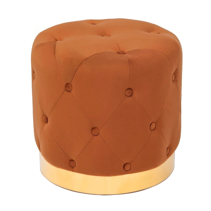 Round Tufted Velvet Ottoman Footrest Stool with Gold Metal Base, Multi-Color