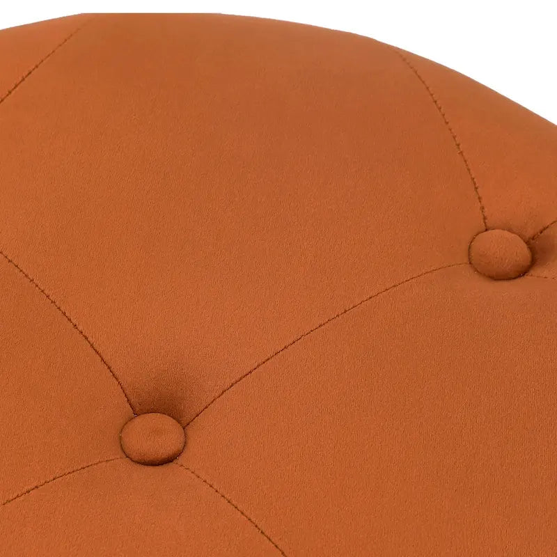 Round Tufted Velvet Ottoman Footrest Stool with Gold Metal Base, Multi-Color