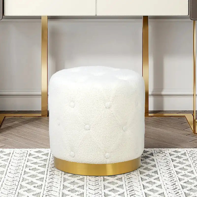 Round Tufted Velvet Ottoman Footrest Stool with Gold Metal Base, Multi-Color