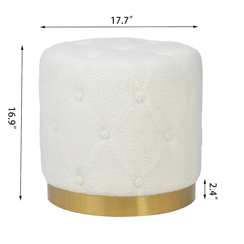 Round Tufted Velvet Ottoman Footrest Stool with Gold Metal Base, Multi-Color