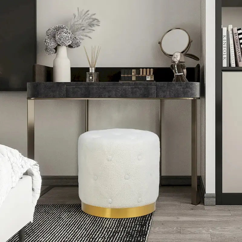 Round Tufted Velvet Ottoman Footrest Stool with Gold Metal Base, Multi-Color