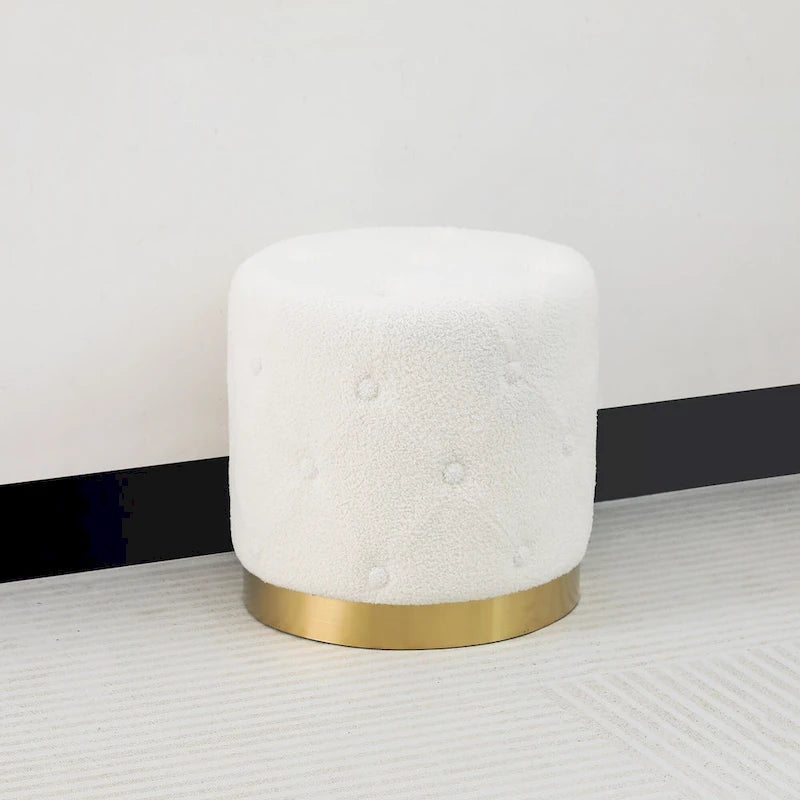 Round Tufted Velvet Ottoman Footrest Stool with Gold Metal Base, Multi-Color