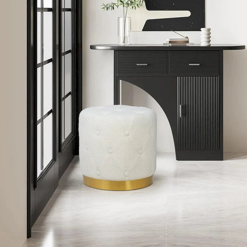 Round Tufted Velvet Ottoman Footrest Stool with Gold Metal Base, Multi-Color
