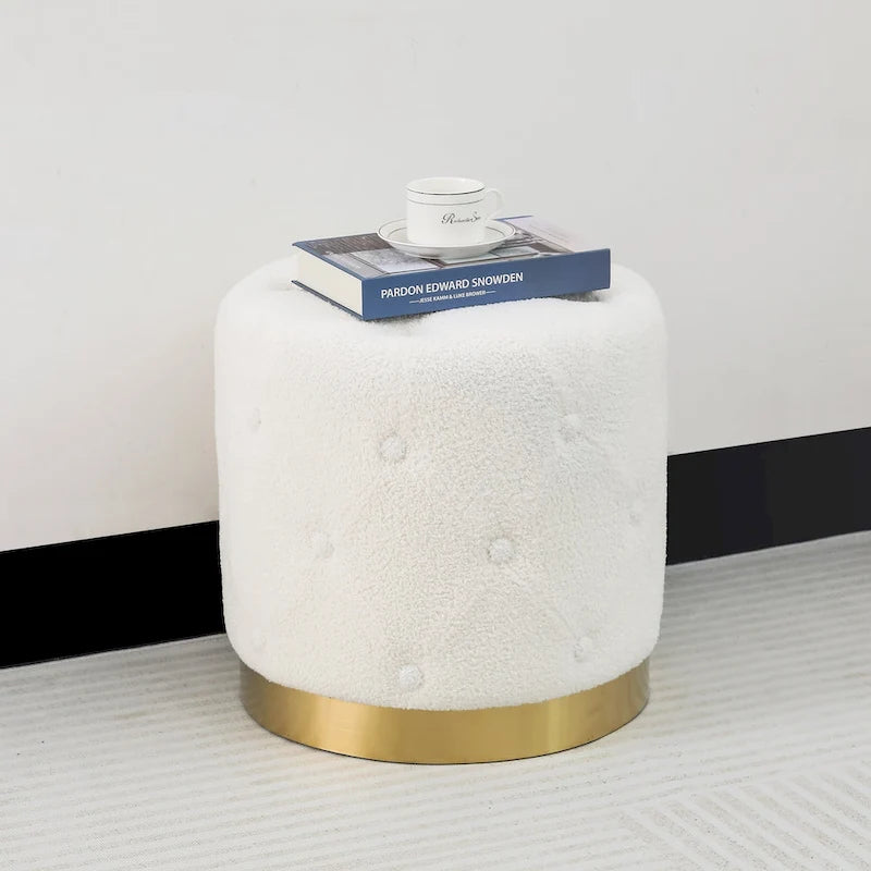 Round Tufted Velvet Ottoman Footrest Stool with Gold Metal Base, Multi-Color
