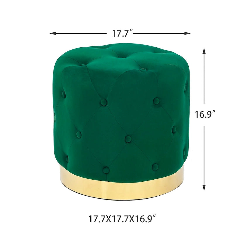 Round Tufted Velvet Ottoman Footrest Stool with Gold Metal Base, Multi-Color