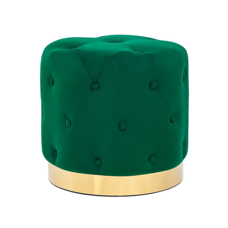 Round Tufted Velvet Ottoman Footrest Stool with Gold Metal Base, Multi-Color