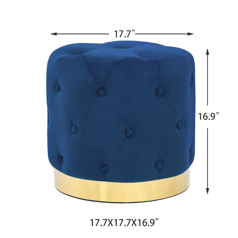 Round Tufted Velvet Ottoman Footrest Stool with Gold Metal Base, Multi-Color