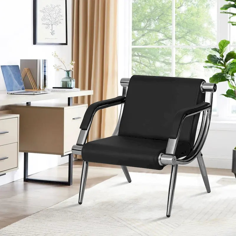 Black Blue PU Leather Reception Waiting Chair with Armrest Chrome Frame