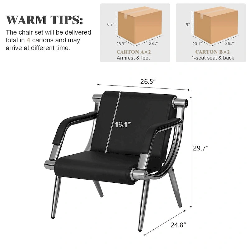 Black Blue PU Leather Reception Waiting Chair with Armrest Chrome Frame